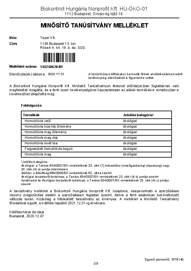 Biokontroll certificate
