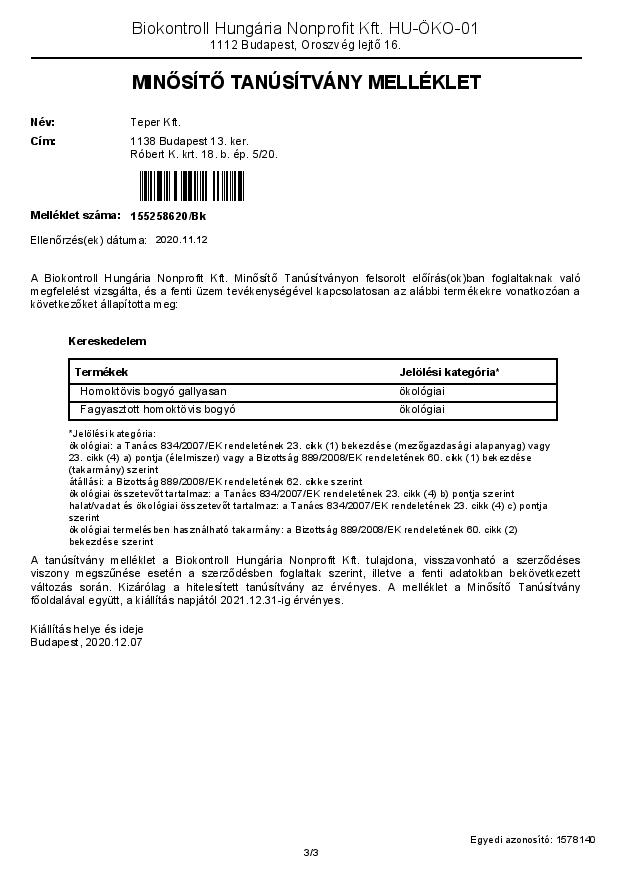 Biokontroll certificate